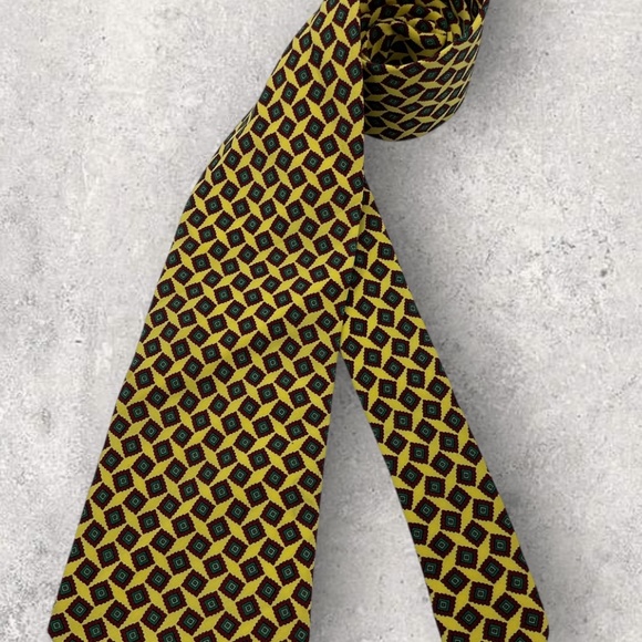 ANDREWS Yellow/Burgundy/Green Geometric Silk LUXURY Tie ITALY - Picture 5 of 5